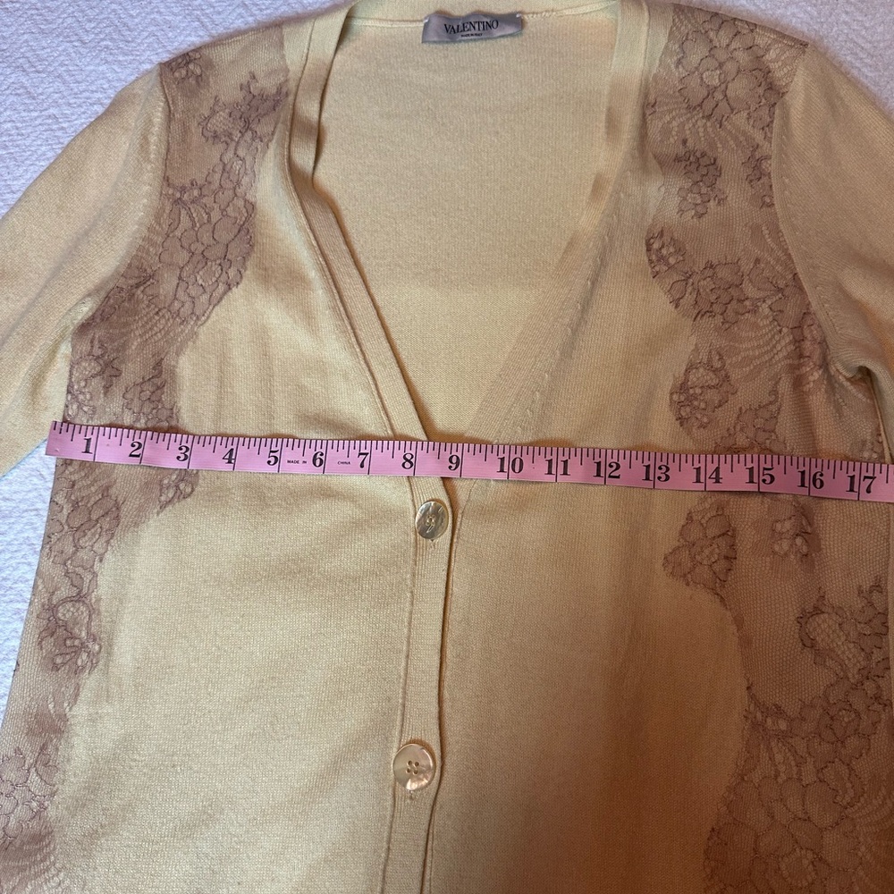 Authentic Valentino Made In Italy Lace Trim,Yellow Cardigan Sweater, Elegant S